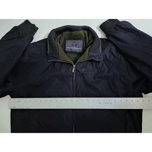 Weatherproof Vintage Bomber Jacket Men's XL Black Fleece Lined Coat Harrington - Picture 9 of 9